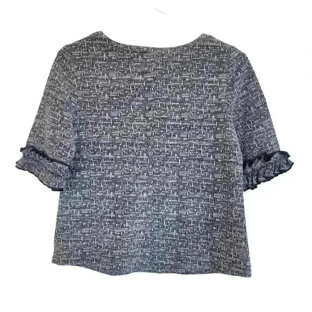 Banana Republic Women's Dark Navy & White Poly/Cotton/Rayon Textured Boucle Ruff - Picture 9 of 9